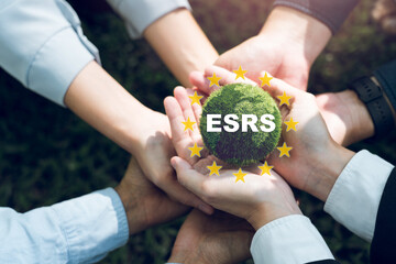 European Sustainability Reporting Standards (ESRS) Concept. The European Union and financial reporting standards regarding sustainability disclosures.