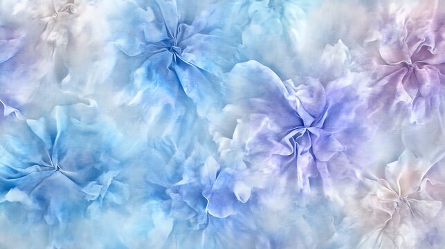 A handdyed tiedye fabric with bold abstract shapes and vibrant hues of blue and purple