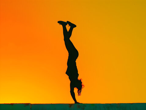 A person performing a handstand, with a clear silhouette against a white background.