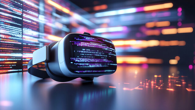 Vr headset surrouded with algorithm - Powered by Adobe