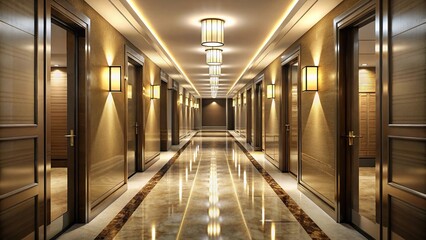 Luxurious hotel corridor with sunlight reflecting from the window