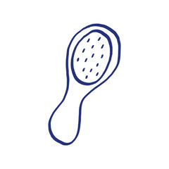 Comb. Hand drawn sketch. Blue pen or marker drawing. Primitive kids picture. Hairdressing equipment. Professional hair dresser tool. Vector illustration. Barber symbol
