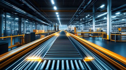 Fototapeta premium High-angle shot of a tech-savvy food factory, AI-powered inspection lines ensuring product quality, organized, high-efficiency systems in place