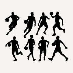 Set Basketball player silhouette. Basketball player black icon on white background