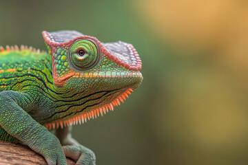 Fototapeta premium Close-up face of a green chameleon