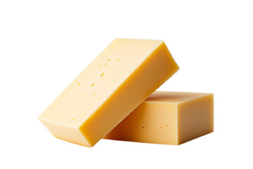 Two blocks of cheddar cheese on a white isolate background