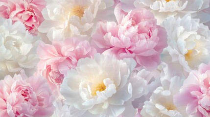 A close up of a bunch of white and pink flowers