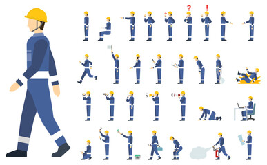 フラットイラスト：作業員サイドセット