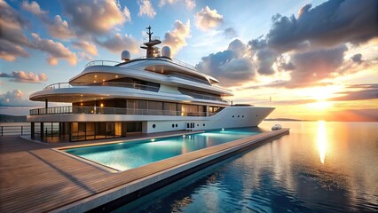 Luxury private yacht with pool on deck