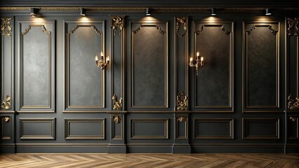 Luxury vintage black and gold wall background for stock photo