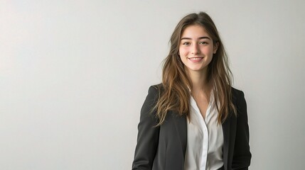 Obraz premium Professional Young Woman in Business Attire Smiling