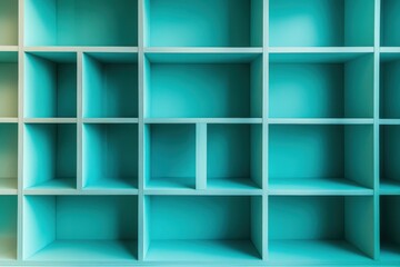 Stylish Neutral Space Featuring a Turquoise Shelving Unit for Modern Decor