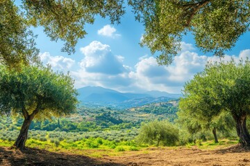 Fototapeta premium Breathtaking Mediterranean Landscape with Lush Olive Trees for Nature Enthusiasts