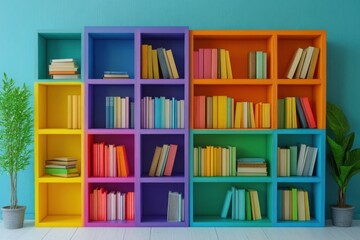 Stylish Open Shelving Units Featuring a Vibrant Arrangement of Books for Modern Interiors