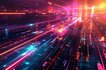 Fototapeta premium Vibrant Abstract Digital Light Trails in Motion