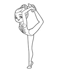 Coloring book for kids, cartoon gymnast girl