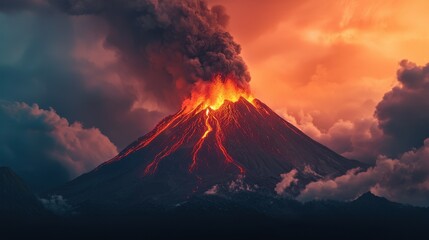 A volcano with a large fire spewing out of it