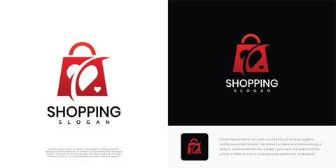 Shopping love logo design vector illustration. shopping logo icon.
