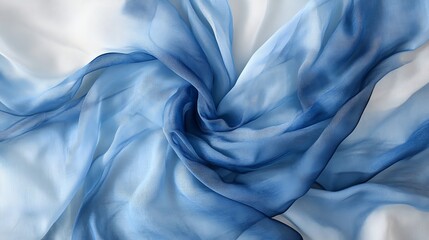 Obraz premium Blue transparent fabric on white background