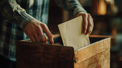 person is placing letter into time capsule, symbolizing hope and memories for future. This act captures moment of reflection and anticipation