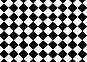 Seamless black and white checkered pattern background, geometric design, monochrome checkerboard texture, repeating squares, contrast, minimalist design element.