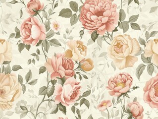 Elegant Floral Pattern with Soft Colors and Leaves