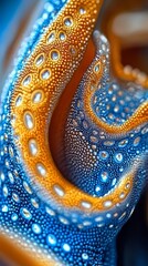 Obraz premium A tight shot of a blue-yellow object with water drops on its surface