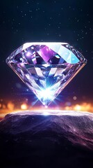  A diamond atop a rock, illuminated from behind by night's bright light