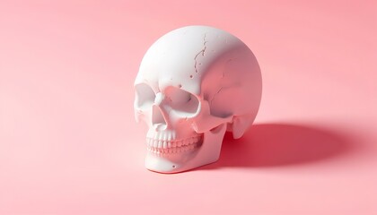A cracked skull on a pink background