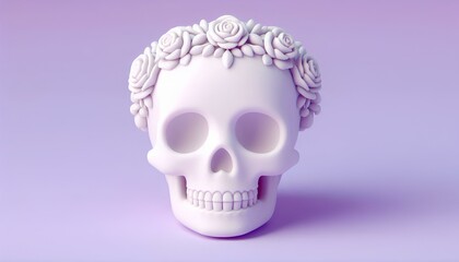 A 3D wreath skull model on a purple background