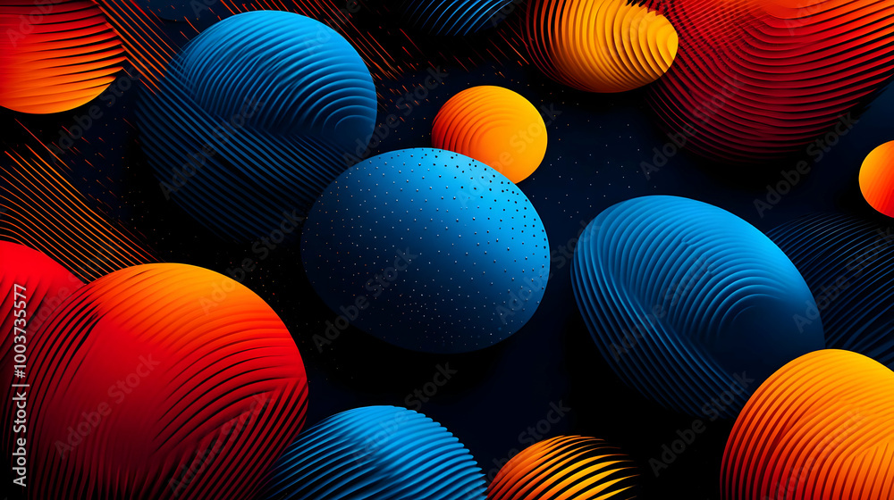 Poster Abstract 3D Sphere Design with Blue, Orange and Red Colors