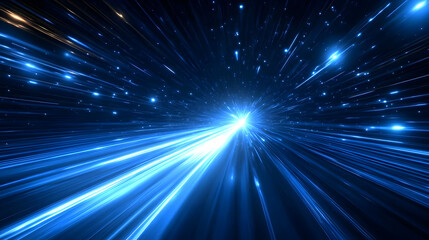 Abstract Blue Lights Streaking Through Space as a 3D Rendered Background