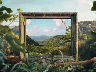 Framed Landscape View of Lush Green Mountains