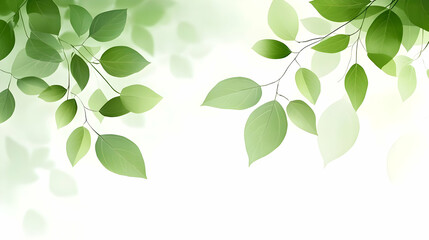 Obraz premium Delicate Green Leaves Branching Out on a Soft White Background, Illustrating a Tranquil and Refreshing Atmosphere