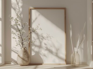 Minimalist Decor with Flowers and Blank Frame