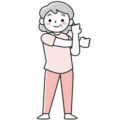 ストレッチをする笑顔のシニア女性