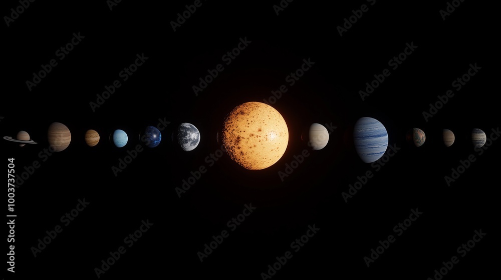 Wall mural a captivating model of a star system displays planets orbiting in perfect alignment in front of the 