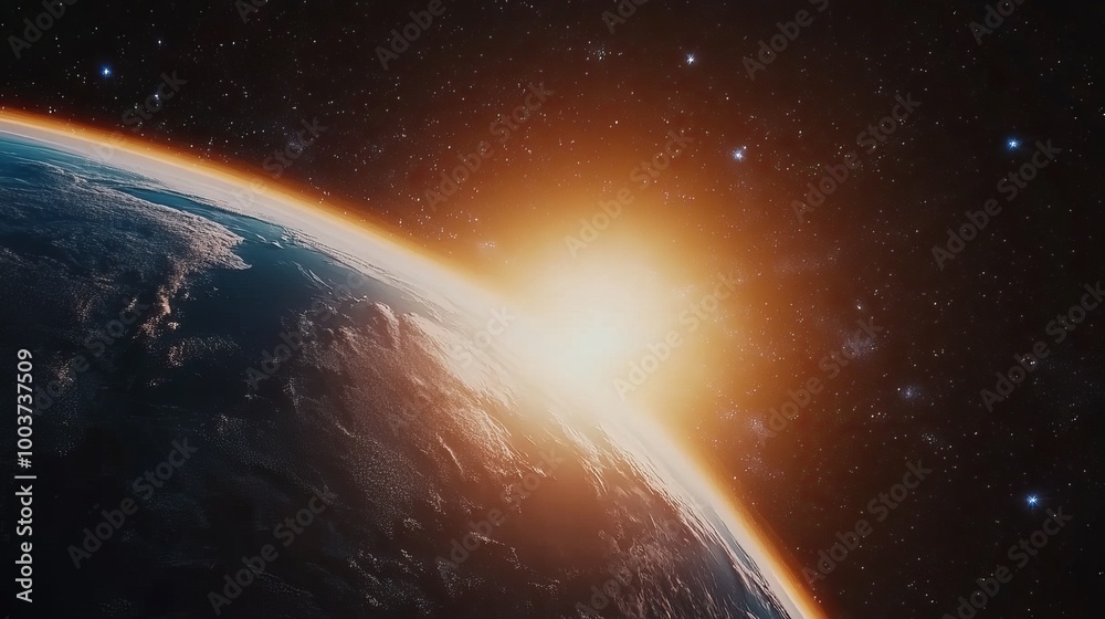 Canvas Prints a spectacular outer space background reveals the earth illuminated by the first rays of a stunning s