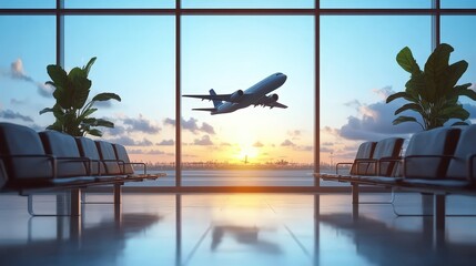 Modern Airport Waiting Area with Airplane View