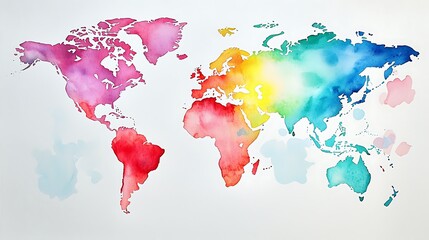 Artistic Watercolor World Map
