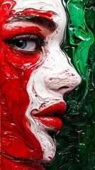  A woman's face painted in red, white, and green