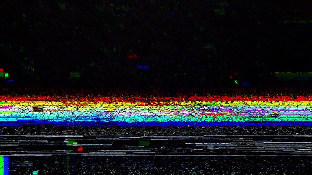 glitch screen with VHS error signal, TV static, and distortion noise effect 4K
