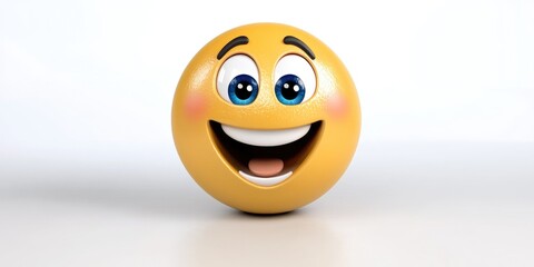 Fototapeta premium A cheerful yellow emoji with bright blue eyes and a big smile exuding joy and positivity against a minimalist background, capturing a playful moment in a bright and vibrant space