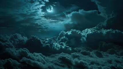 Fototapeta premium Enigmatic Moonlit Clouds in Night Sky