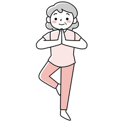 ヨガのポーズをするシニア女性