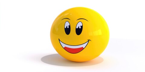 Fototapeta premium A cheerful yellow smiley face with bright eyes and a wide grin sitting on a white surface, radiating joy in a bright, sunny environment