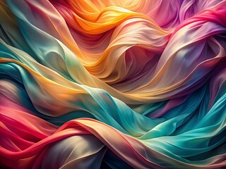 Fototapeta premium Ethereal abstract background featuring undulating colorful silk waves with soft, elegant folds, evoking a sense of luxurious serenity and sophisticated beauty.