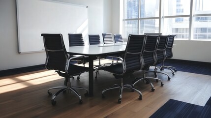 Bright Conference Room with Empty Whiteboard
