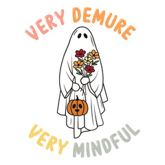 Very Demure Very Cutesy Halloween Floral Cute Ghost SVG