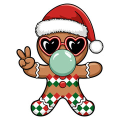 Retro Cute Christmas Gingerbread Blowing Bubbles Santa Hat SVG